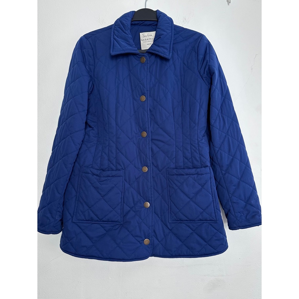 Bagatelle Blue Quilted Diamond Snap Front Jacket Women Medium Cozy Cottage
